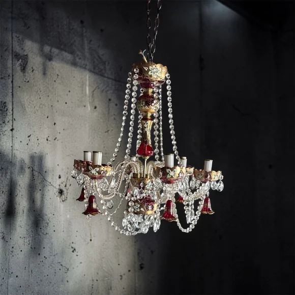 Vintage Bohemian ruby red crystal chandelier - Picture 10 of 14